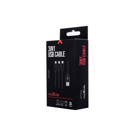 Maxlife kabel 3w1 USB 1 m nylonowy szary