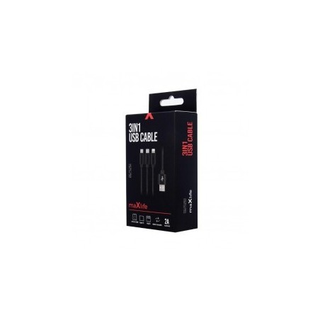 Maxlife kabel 3w1 USB 1 m nylonowy Black