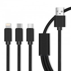 Maxlife kabel 3w1 USB 1 m nylonowy Black