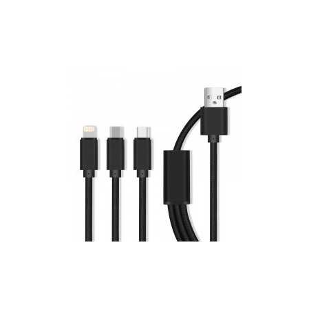 Maxlife kabel 3w1 USB 1 m nylonowy Black